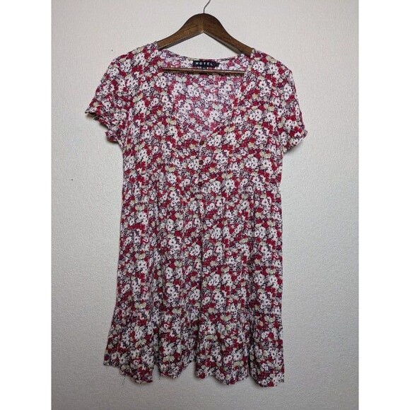Motel Dresses & Skirts - Motel Red Floral Babydoll Mini Dress Size Large Cottagecore Coquette 90s Y2k